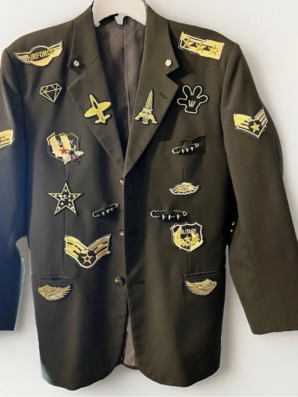 Olive Green Military Embroidered Patches Blazer Jacket